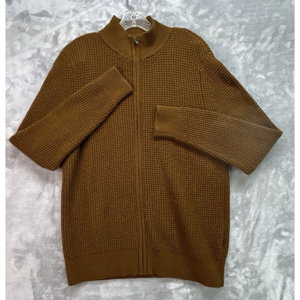Bonobos Mock Neck Cardigan Sweater Medium Brown Full Zip Waffle Knit Wool Alpaca